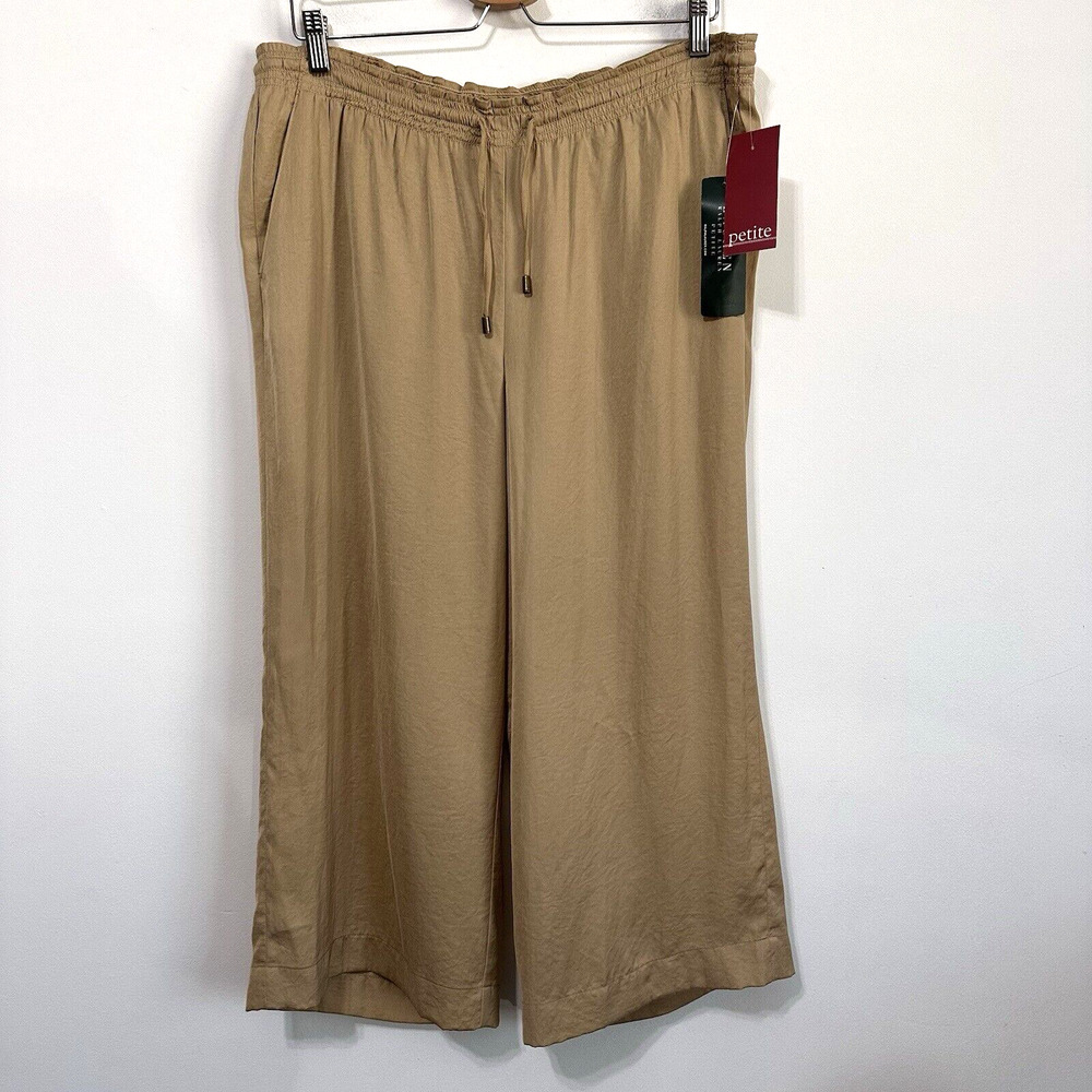 Lauren‎ Ralph Lauren Wide Leg Crop Pants 12 Petite Brown Drawstring Pull On NEW